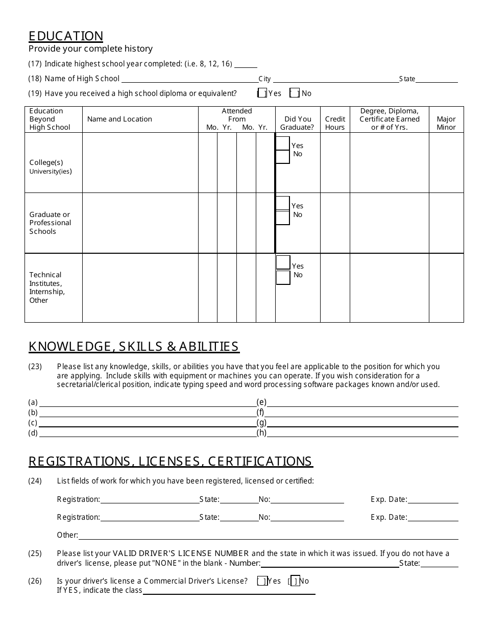 Employment Application - Town of Selma, North Carolina, Page 2