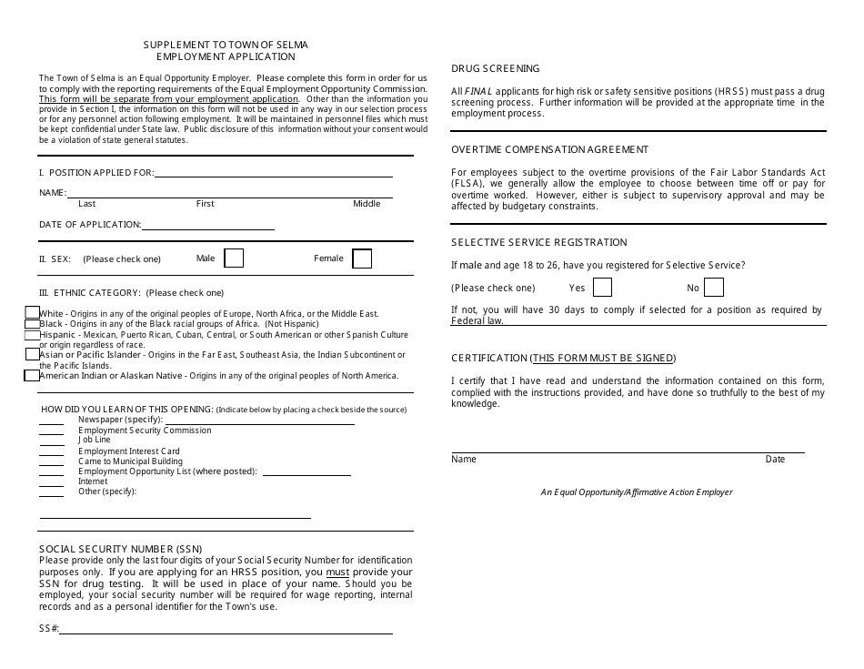 Employment Application - Town of Selma, North Carolina, Page 5