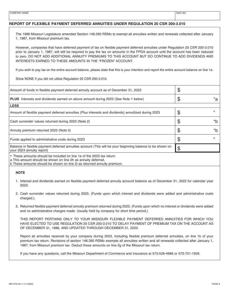 Form MO375-0411 Life Insurance Companies - Missouri, Page 6