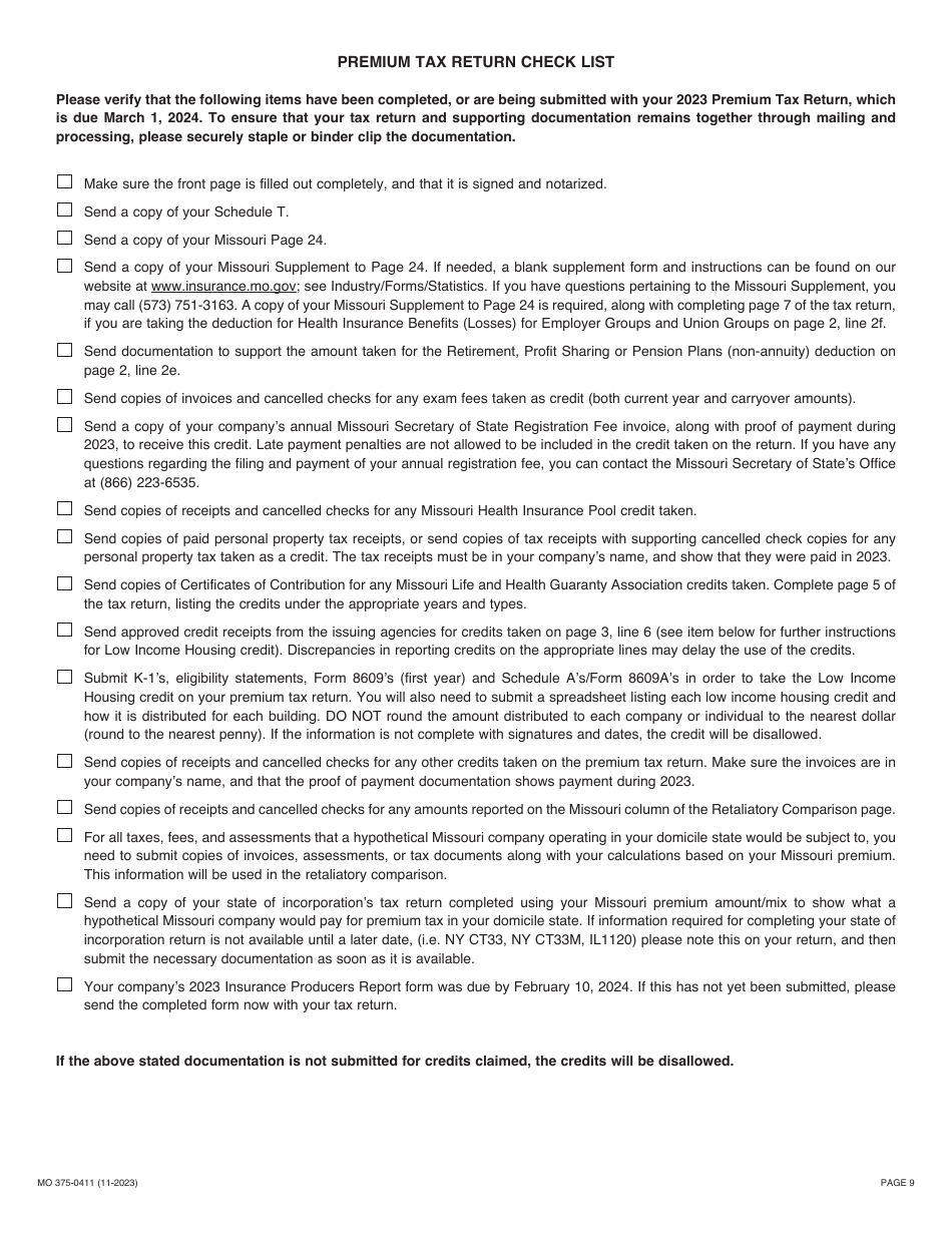 Form MO375-0411 Life Insurance Companies - Missouri, Page 9