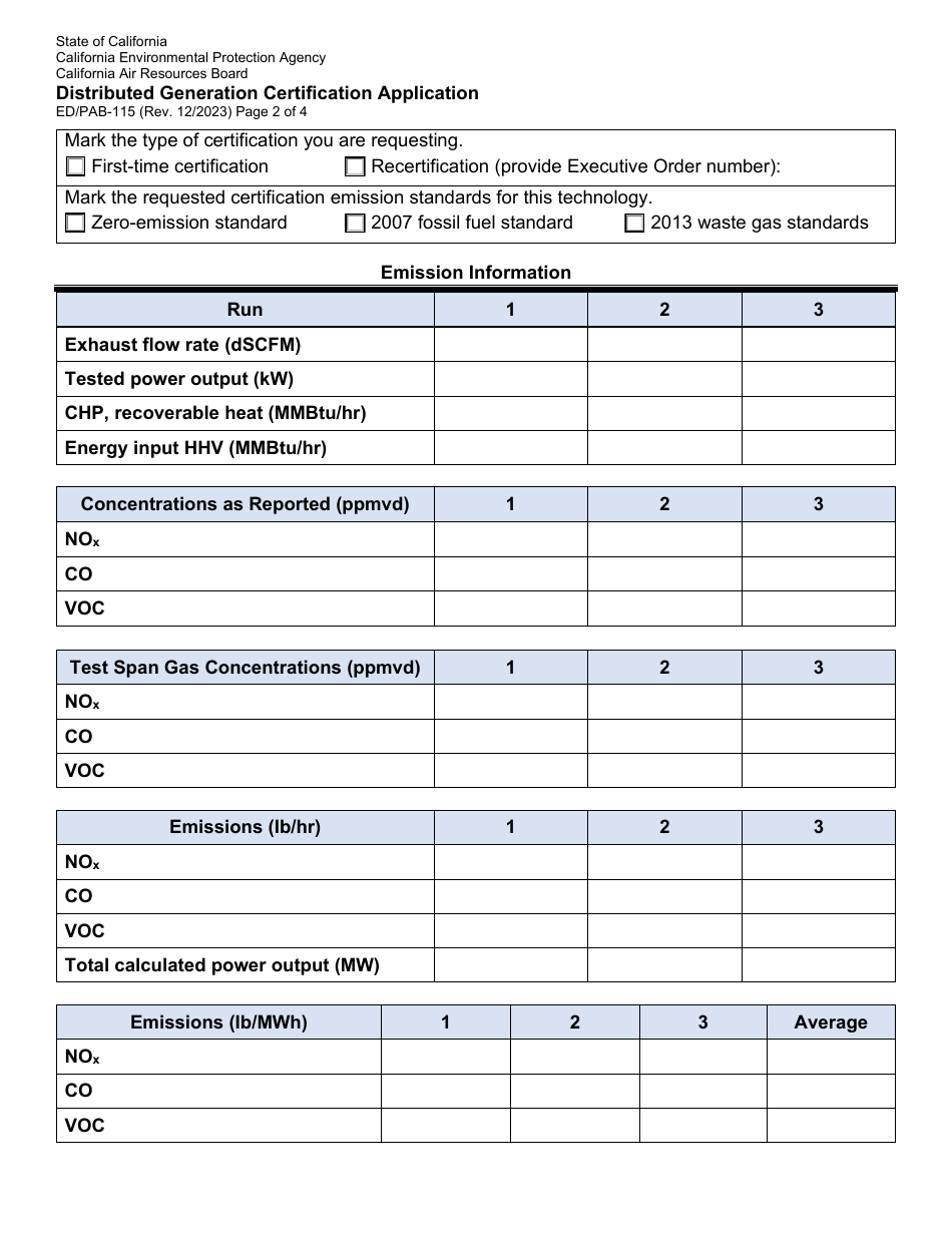 Form ED / PAB-115 Distributed Generation Certification Application - California, Page 2