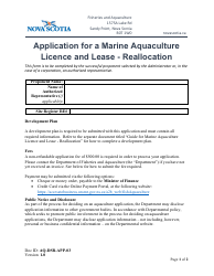 Form AQ-DSR-APP-03 Application for a Marine Aquaculture Licence and Lease - Reallocation - Nova Scotia, Canada