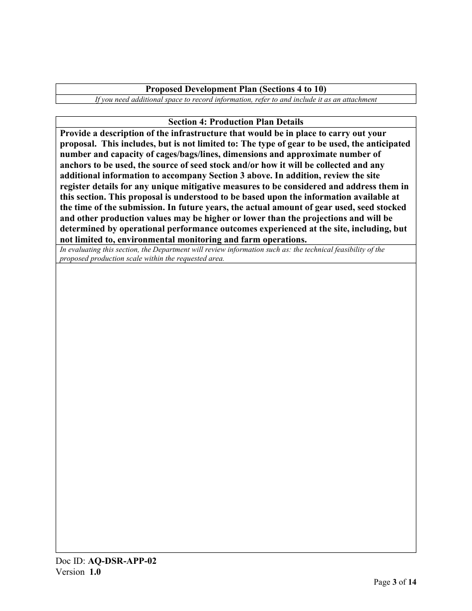 Form AQ-DSR-APP-02 Proposal for the Exclusive Right to Apply for a Marine Aquaculture Licence and Lease - Reallocation - Nova Scotia, Canada, Page 3