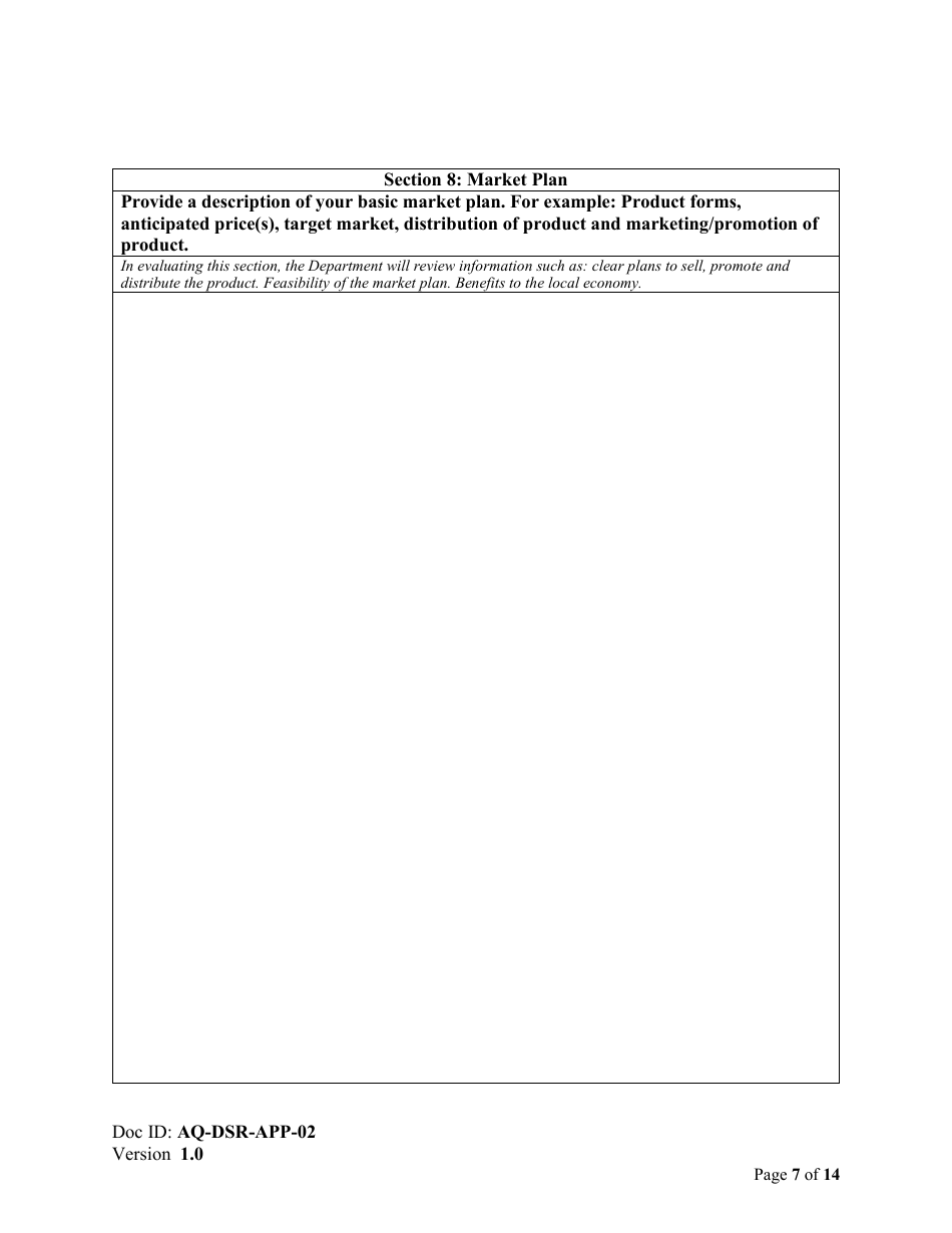 Form AQ-DSR-APP-02 Proposal for the Exclusive Right to Apply for a Marine Aquaculture Licence and Lease - Reallocation - Nova Scotia, Canada, Page 7