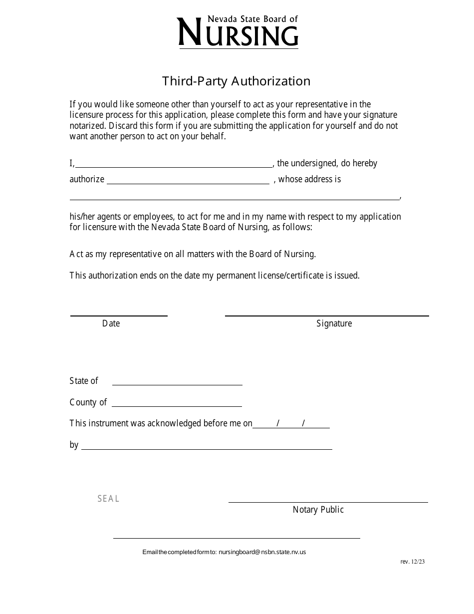 Third-Party Authorization - Nevada, Page 1