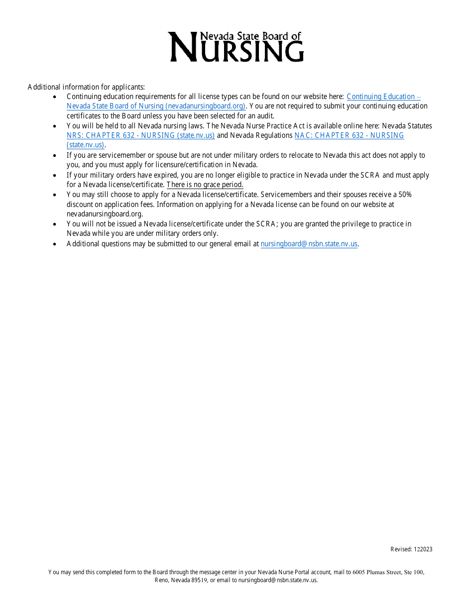 Privilege to Practice in Nevada Under the Servicemembers Civil Relief Act Notification - Nevada, Page 2