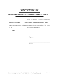 Document preview: Motion for Admission Government Nonresident Attorneys - South Dakota
