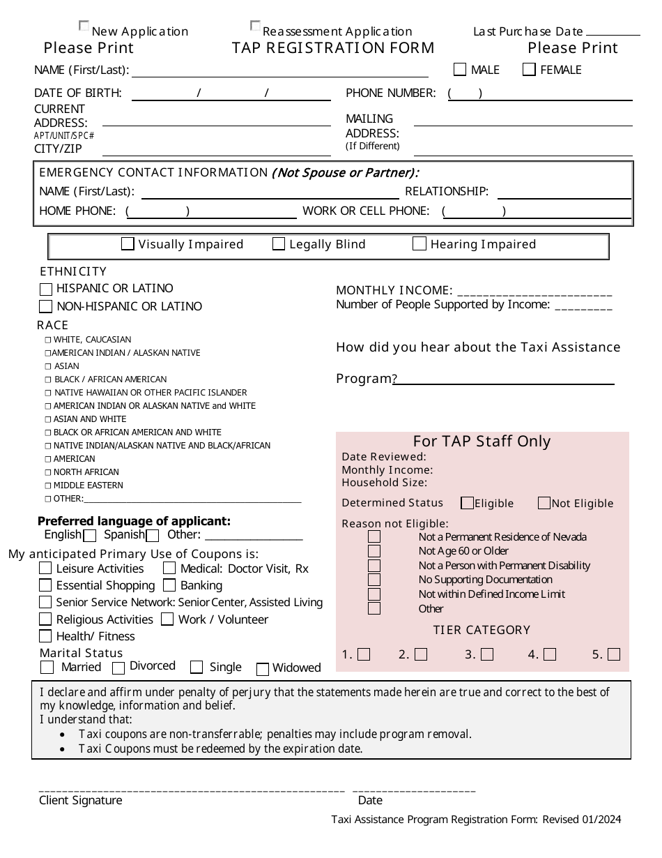 Tap Registration Form - Nevada, Page 2