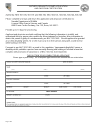 Document preview: Archery Disability Permit Application and Physician Certification - Nevada