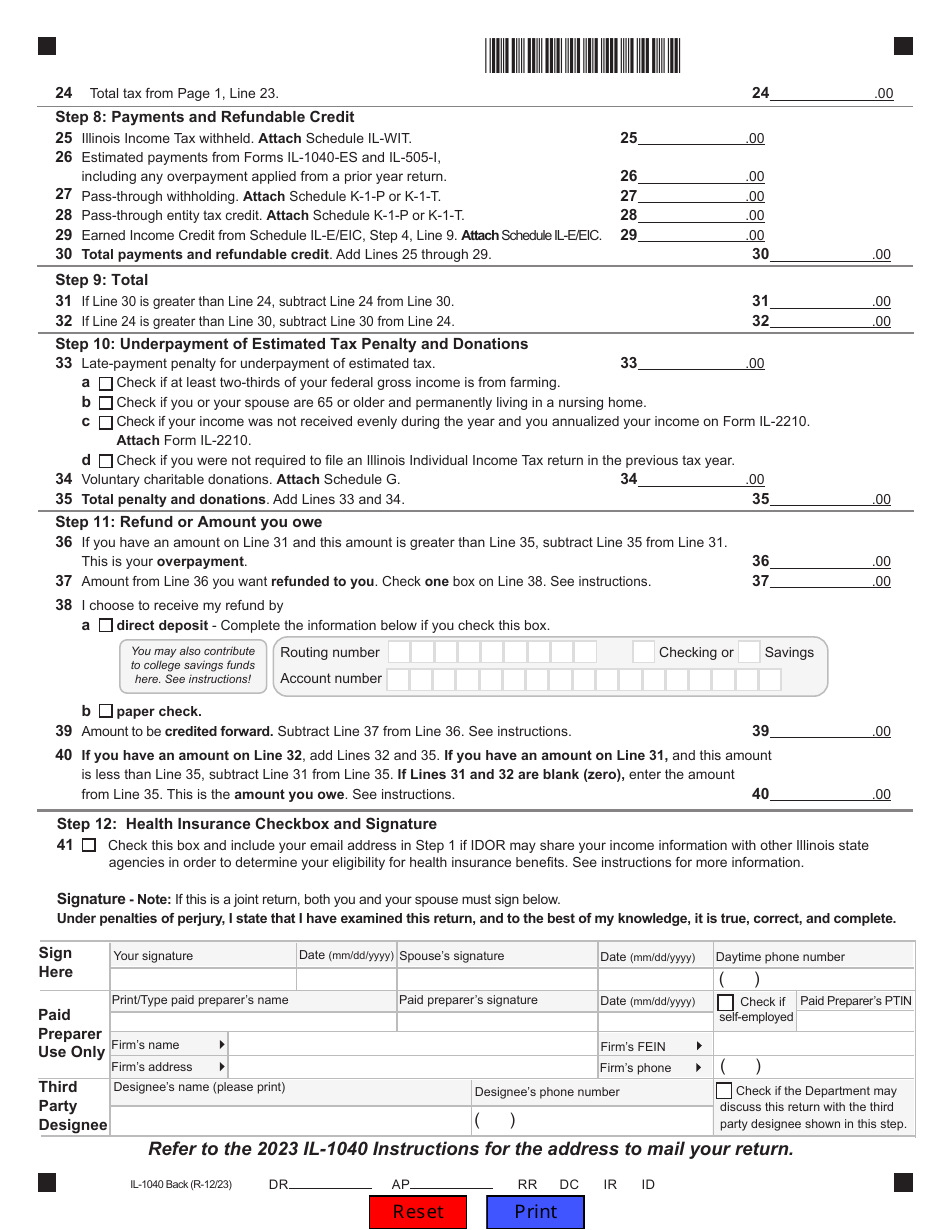 Form IL-1040 Individual Income Tax Return - Illinois, Page 2