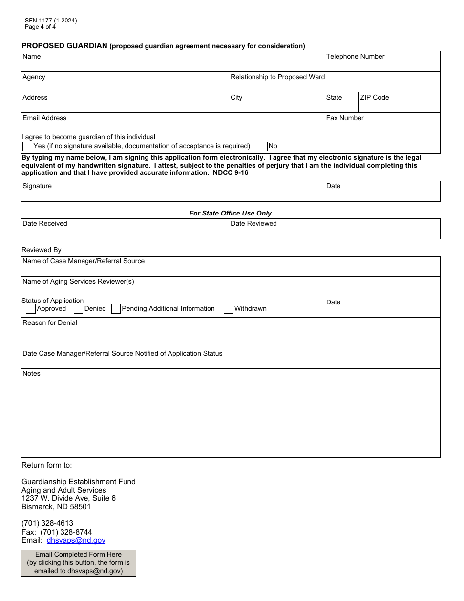 Form SFN1177 Request for Guardianship Establishment Funds - North Dakota, Page 4