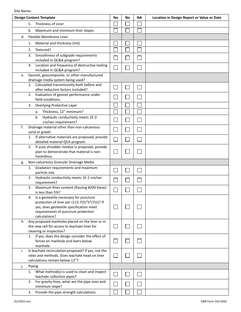 DNR Form 542-0365 Municipal Solid Waste Unit Construction Request Engineering Review Checklist - Iowa, Page 3