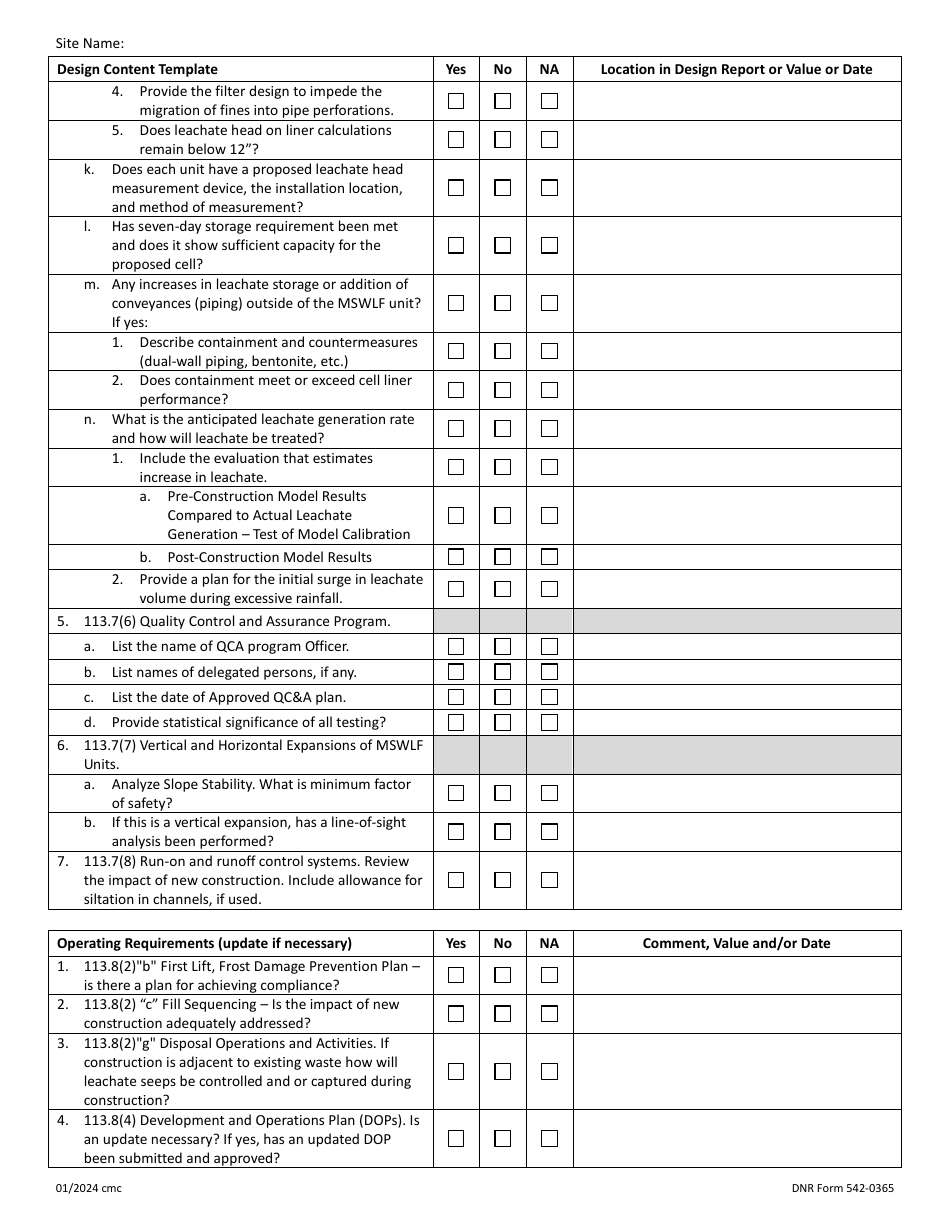 DNR Form 542-0365 Municipal Solid Waste Unit Construction Request Engineering Review Checklist - Iowa, Page 4