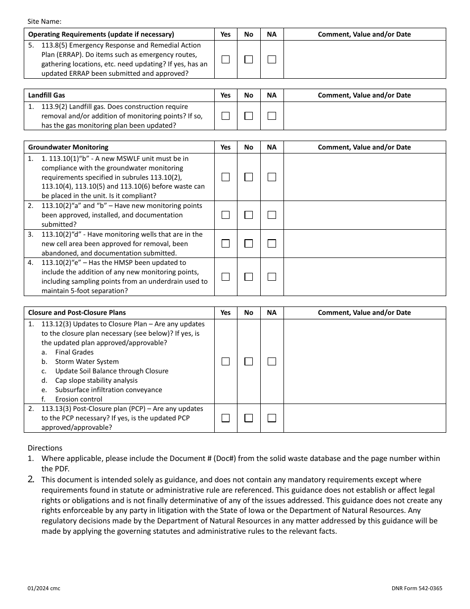 DNR Form 542-0365 Municipal Solid Waste Unit Construction Request Engineering Review Checklist - Iowa, Page 5