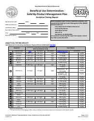 DNR Form 542-0652 Beneficial Use Determination: Solid by-Product Management Plan Analytical Testing Report - Iowa