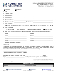 Document preview: Form CE-1186 House Moving License Renewal Application - City of Houston, Texas