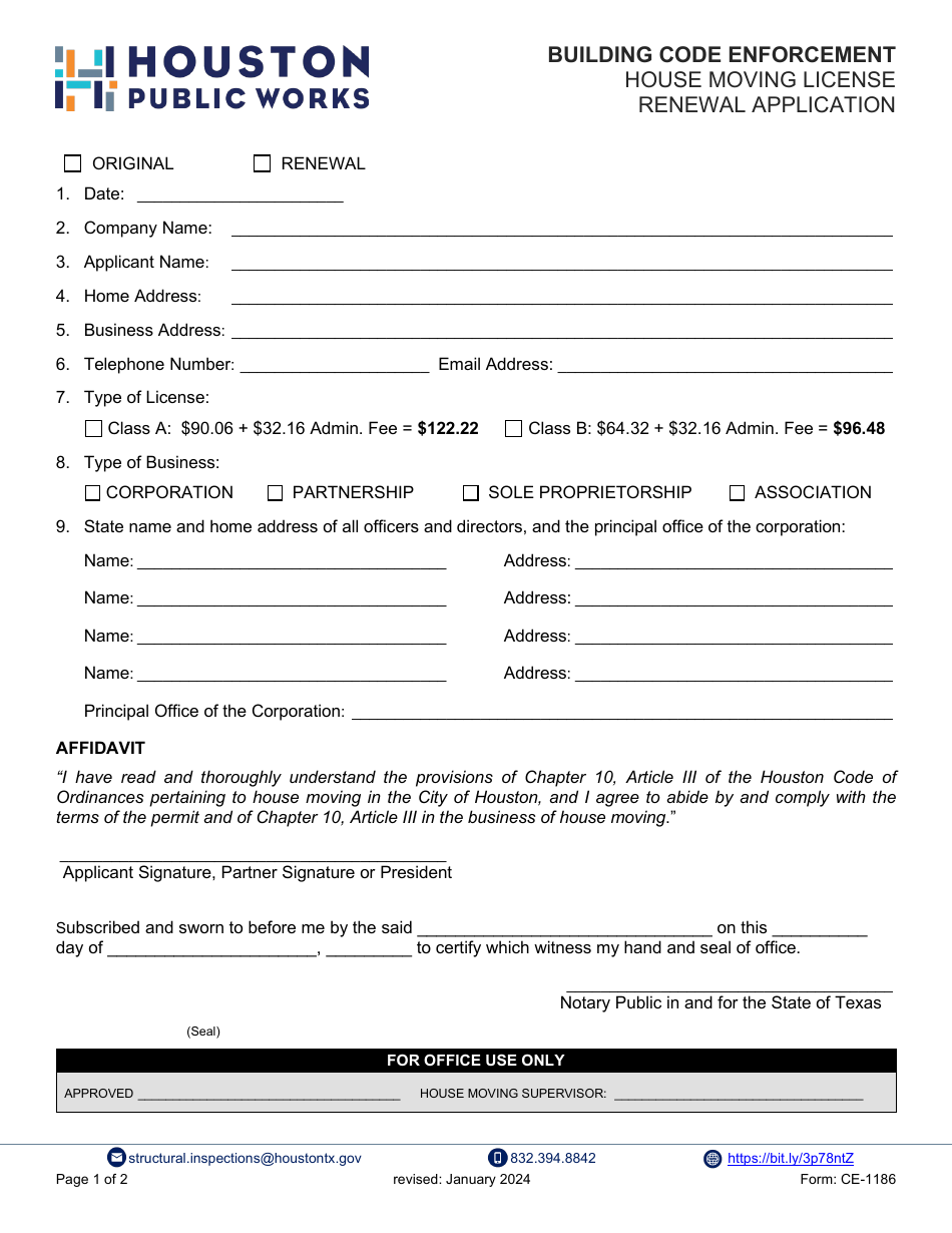 Form CE-1186 - Fill Out, Sign Online and Download Fillable PDF, City of ...