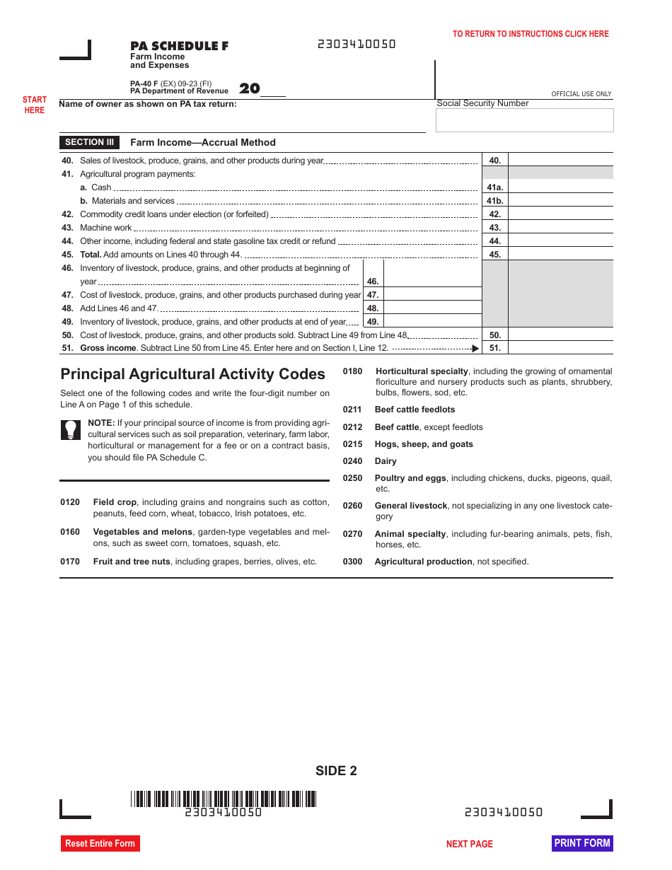 Form PA-40 Schedule F Farm Income and Expenses - Pennsylvania, Page 2