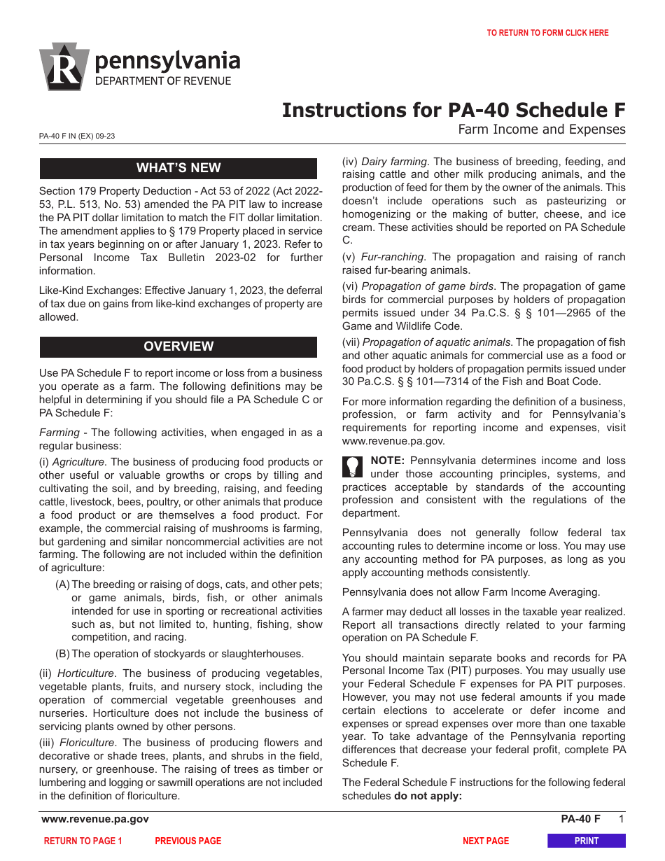 Form PA-40 Schedule F Farm Income and Expenses - Pennsylvania, Page 3