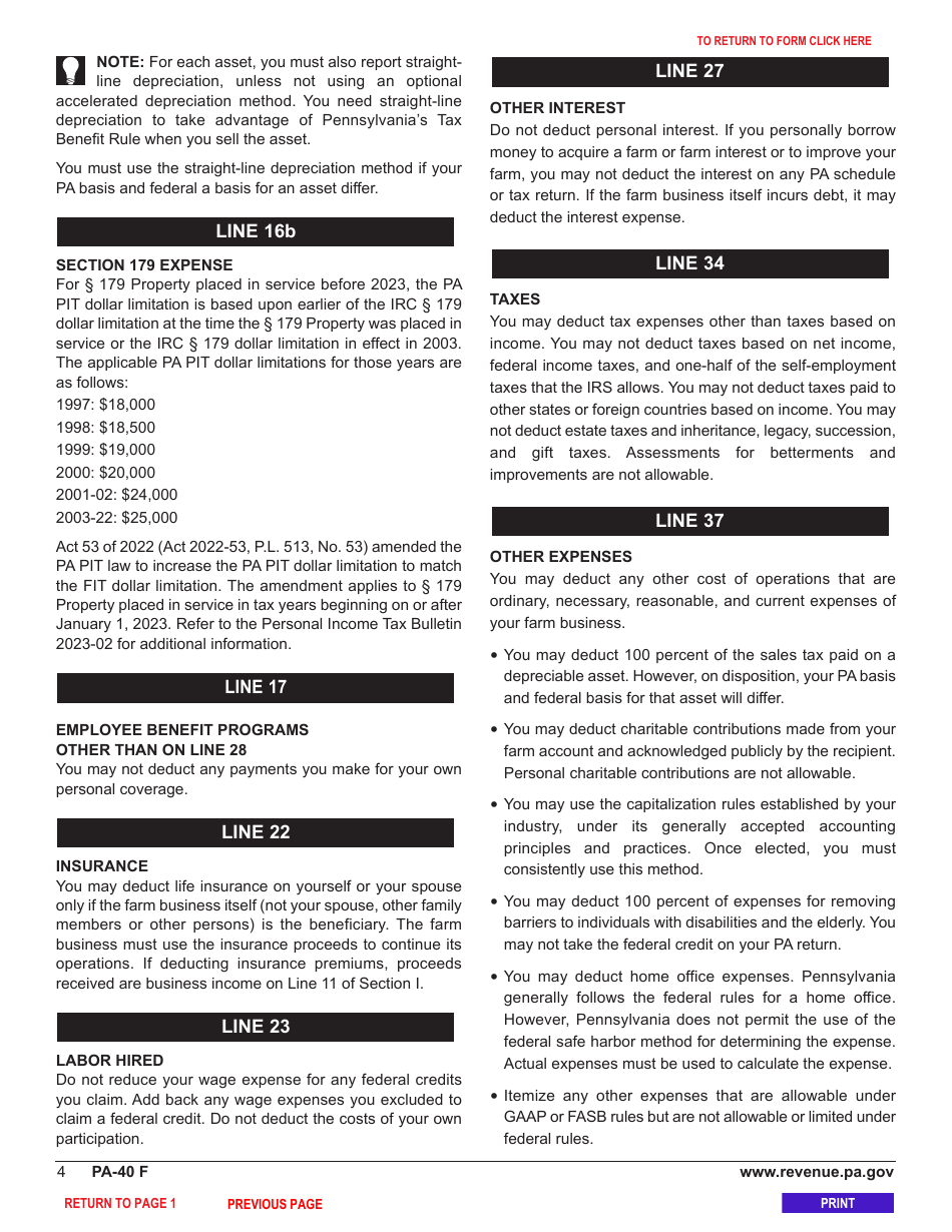 Form PA-40 Schedule F Farm Income and Expenses - Pennsylvania, Page 6