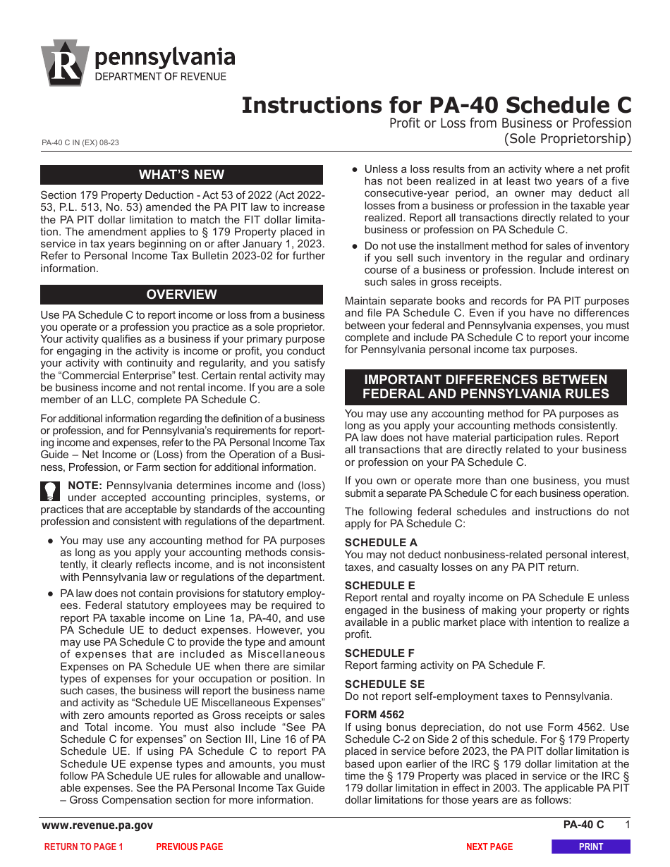 Form PA-40 Schedule C Profit or Loss From Business or Profession (Sole Proprietorship) - Pennsylvania, Page 3