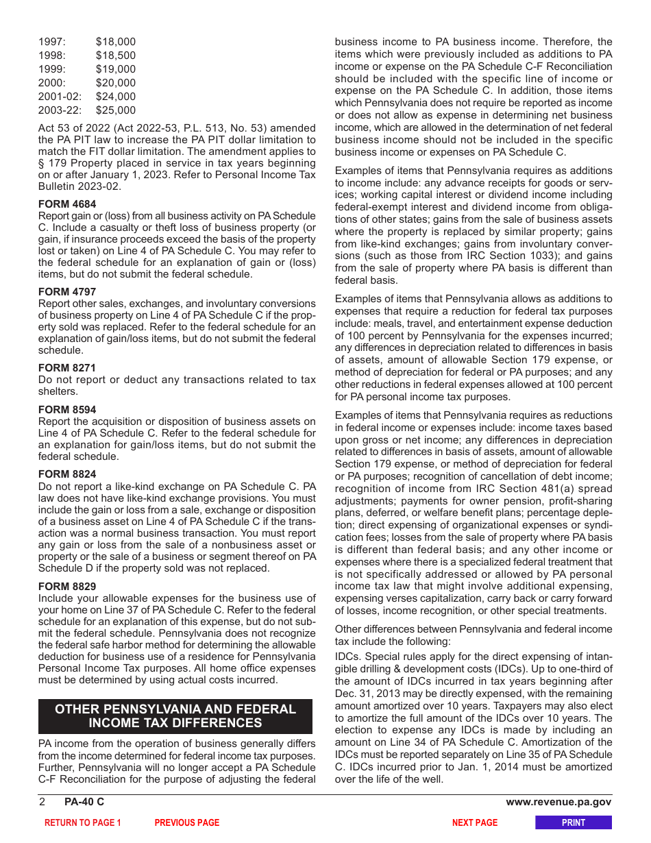 Form PA-40 Schedule C Profit or Loss From Business or Profession (Sole Proprietorship) - Pennsylvania, Page 4
