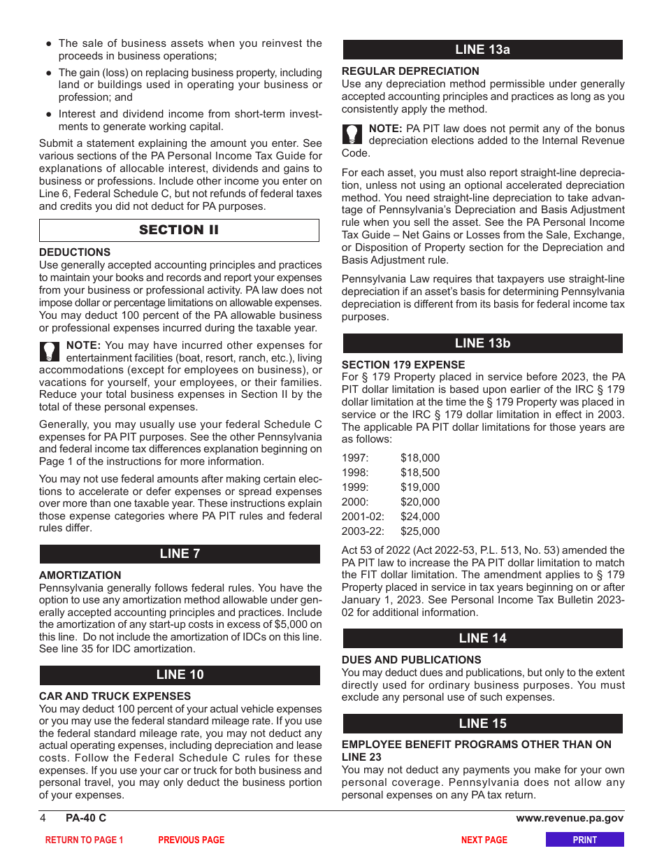 Form PA-40 Schedule C Profit or Loss From Business or Profession (Sole Proprietorship) - Pennsylvania, Page 6