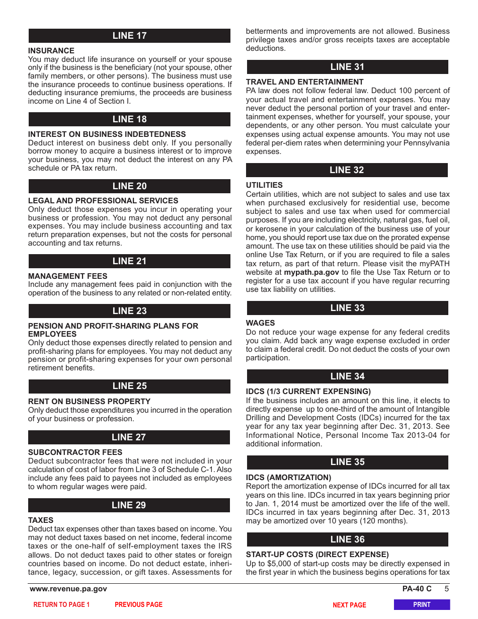 Form PA-40 Schedule C Profit or Loss From Business or Profession (Sole Proprietorship) - Pennsylvania, Page 7