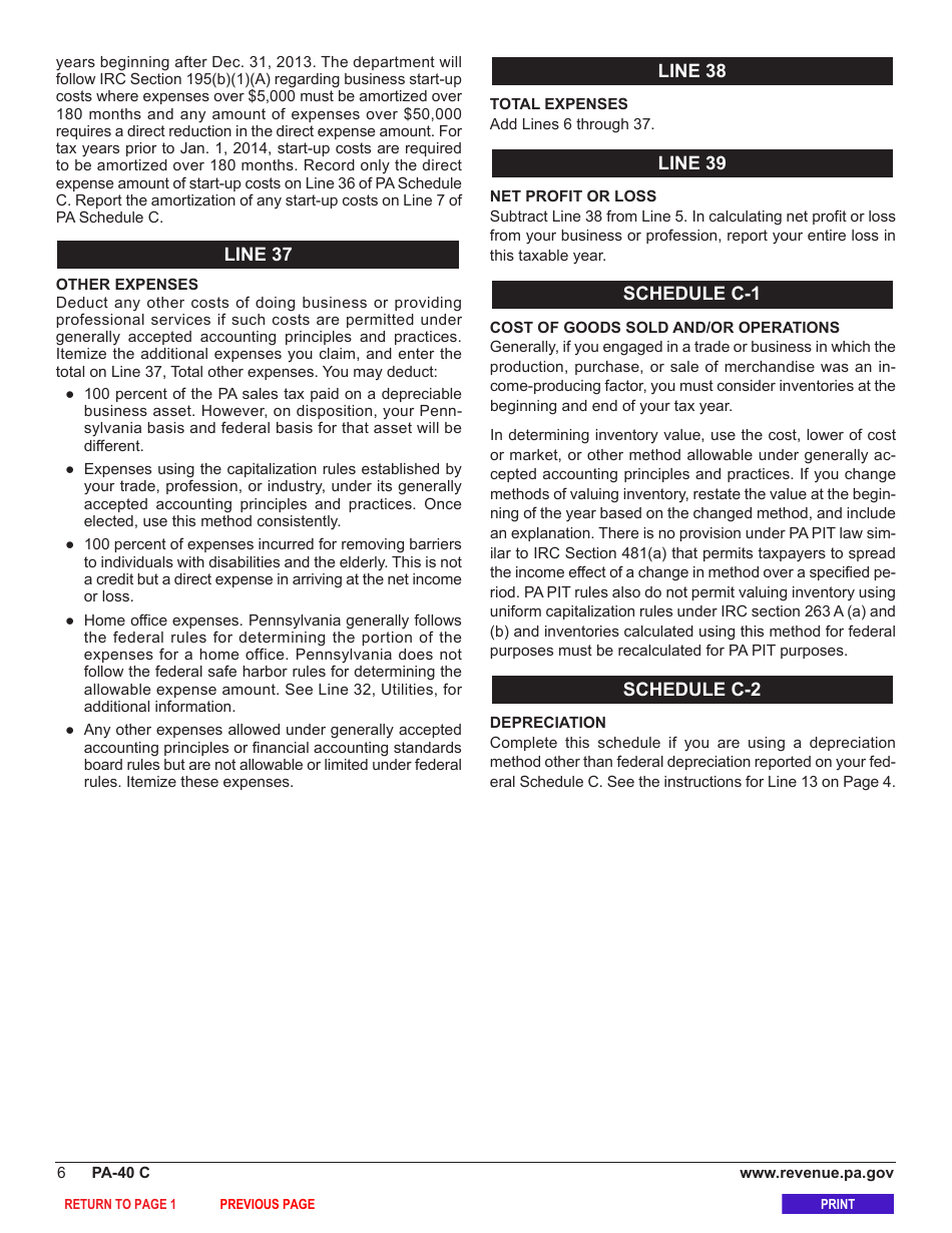 Form PA-40 Schedule C Profit or Loss From Business or Profession (Sole Proprietorship) - Pennsylvania, Page 8