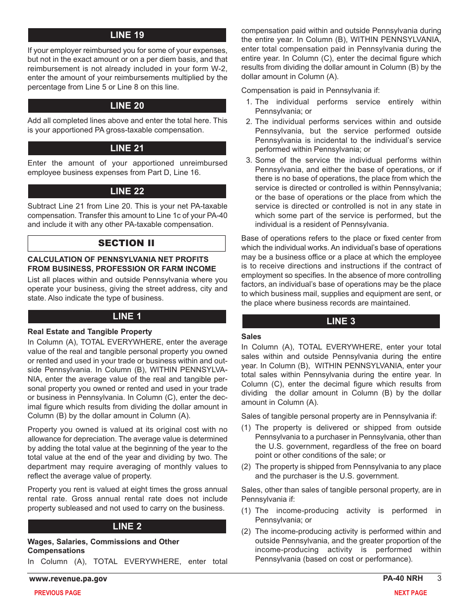 Form PA-40 Schedule NRH Non-resident Apportionment - Pennsylvania, Page 5