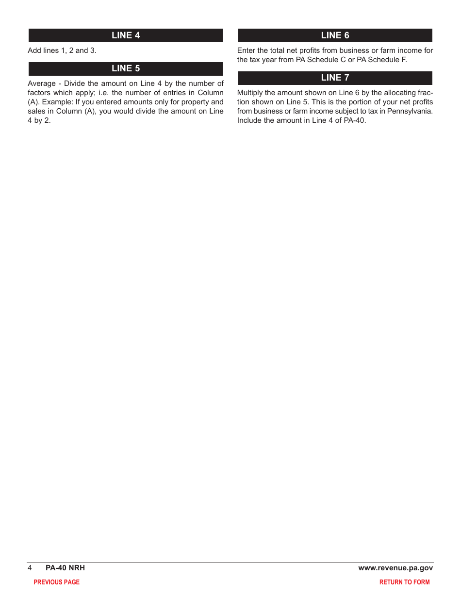 Form PA-40 Schedule NRH Non-resident Apportionment - Pennsylvania, Page 6