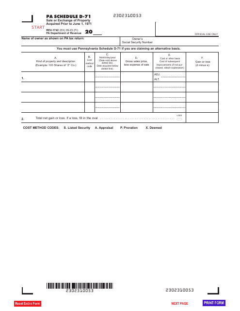 Form REV-1742 Schedule D-71  Printable Pdf