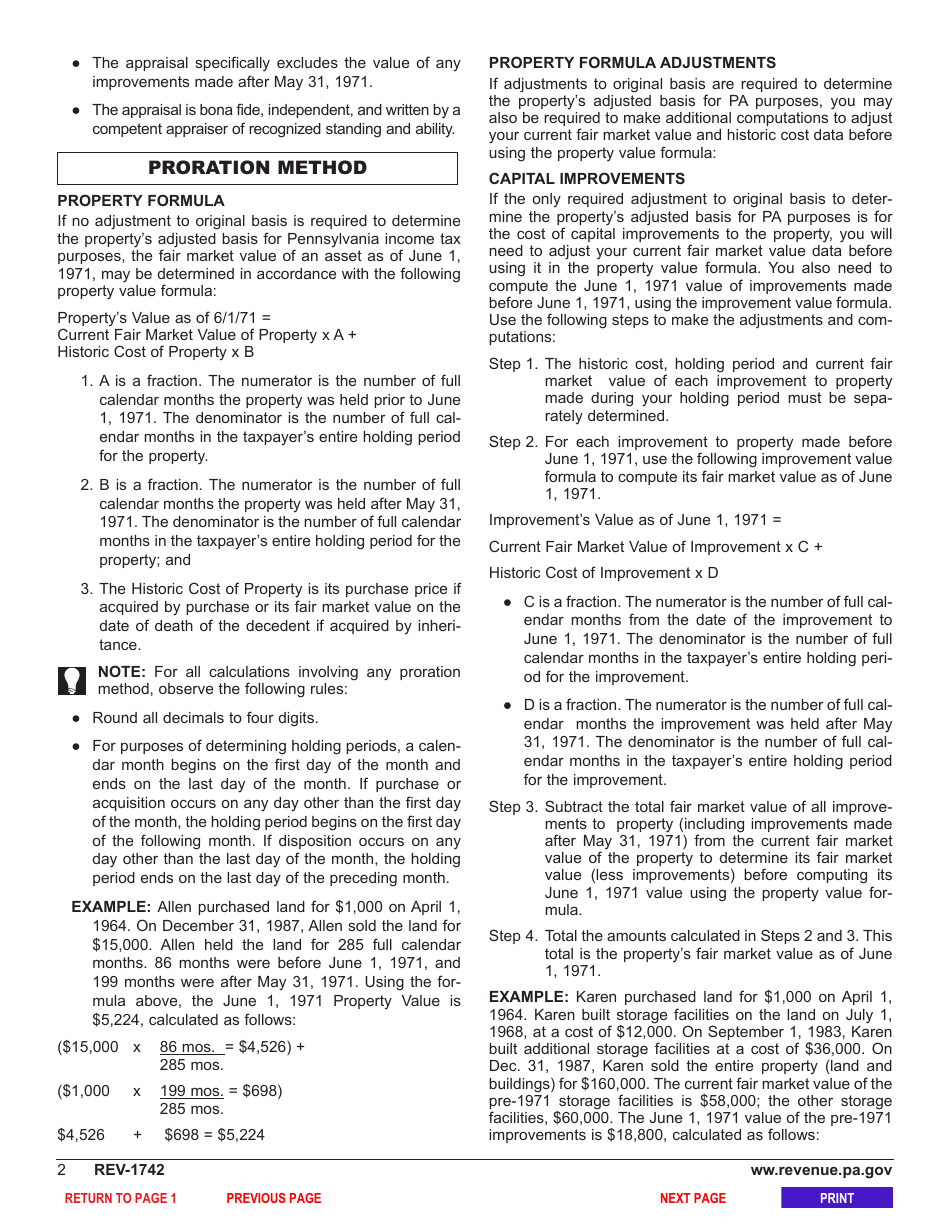 Form REV-1742 Schedule D-71 Sale or Exchange of Property Acquired Prior to June 1, 1971 - Pennsylvania, Page 4