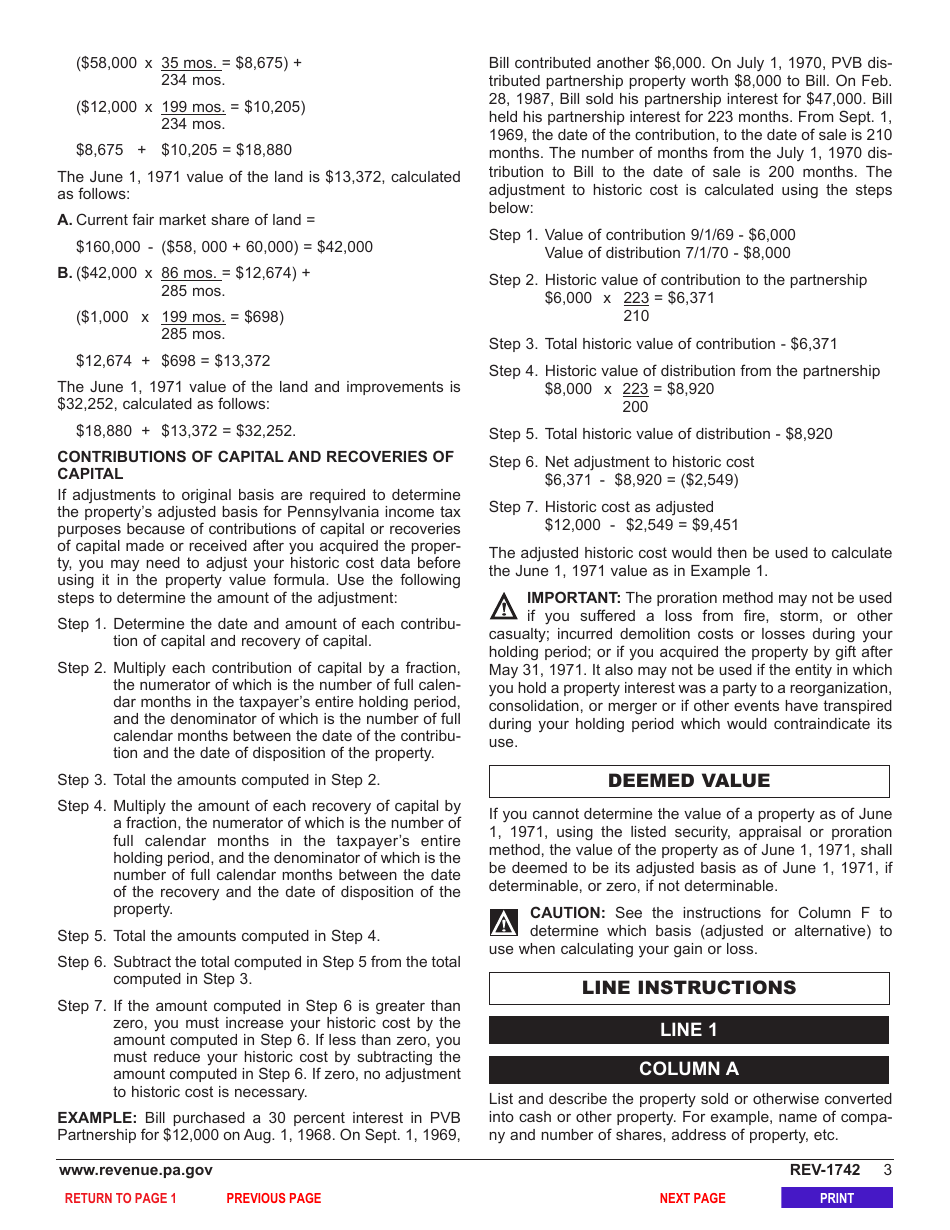 Form REV-1742 Schedule D-71 Sale or Exchange of Property Acquired Prior to June 1, 1971 - Pennsylvania, Page 5