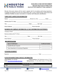 Document preview: Form CE-1391 Registration Form for Elevator Inspection Agency - City of Houston, Texas