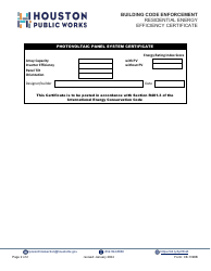 Form CE-1396A Residential Energy Efficiency Certificate - City of Houston, Texas, Page 2