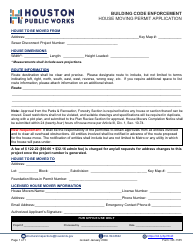 Document preview: Form CE-1185 House Moving Permit Application - City of Houston, Texas