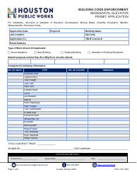 Document preview: Form CE-1332 Residential Elevator Permit Application - City of Houston, Texas