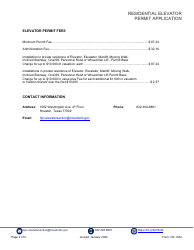 Form CE-1332 Residential Elevator Permit Application - City of Houston, Texas, Page 2