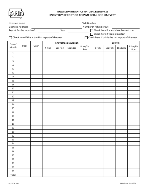 DNR Form 542-1374  Printable Pdf