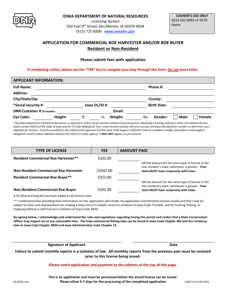 DNR Form 542-0251 Download Fillable PDF or Fill Online Application for ...