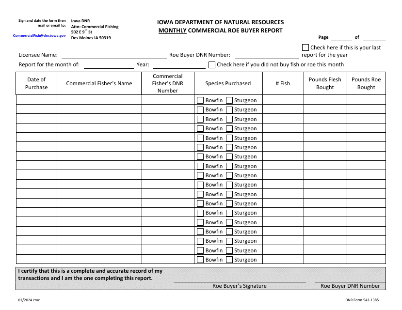 DNR Form 542-1385  Printable Pdf