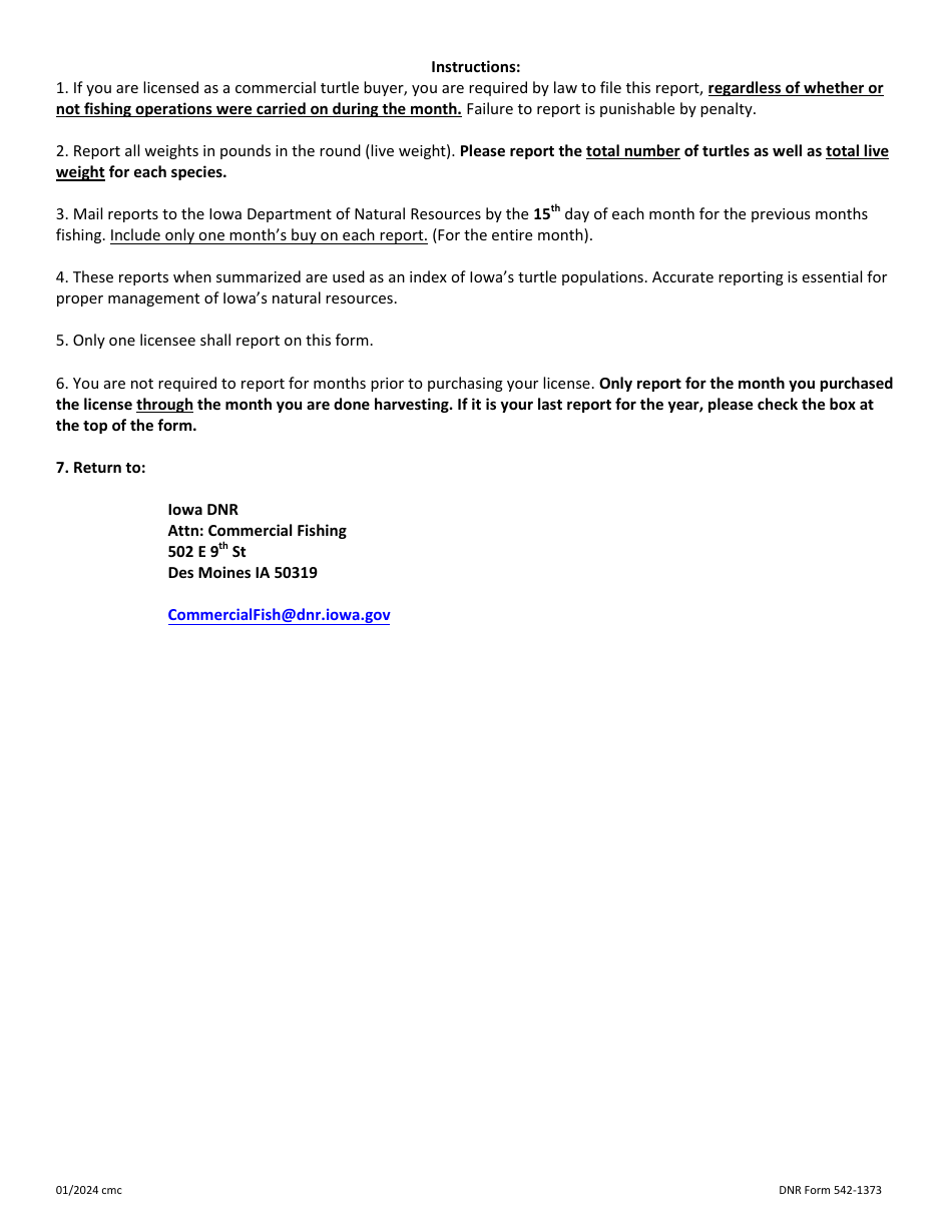DNR Form 542-1373 Monthly Report of Commercial Turtle Buyer - Iowa, Page 2