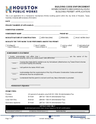 Document preview: Form CE-1352 Homeowner's Mechanical/HVAC Building Permit Application - City of Houston, Texas