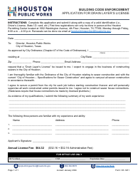 Document preview: Form CE-1201 Application for Drain Layer's License - City of Houston, Texas