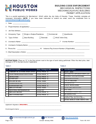 Document preview: Form CE-1017 Mechanical Inspections Mechanical/HVAC Building Permit Application - City of Houston, Texas