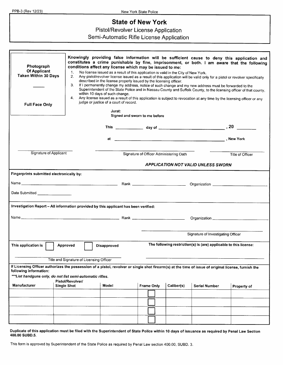 Form PPB-3 Pistol Permit Application - Niagara County, New York, Page 12