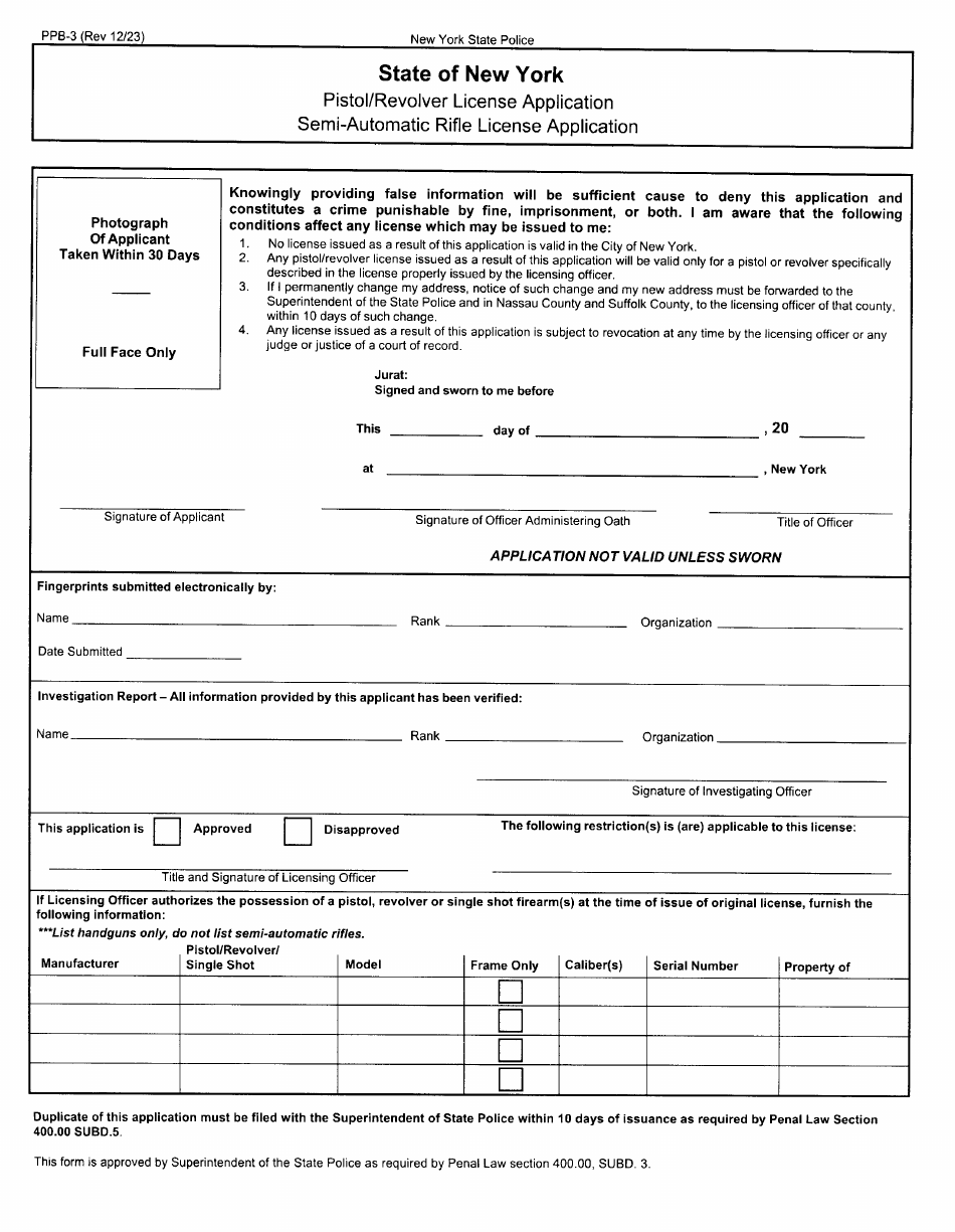 Form PPB-3 Pistol Permit Application - Niagara County, New York, Page 8