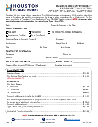 Document preview: Form CE-1047 Fire-Protection Systems Application and Plan Review Form - City of Houston, Texas