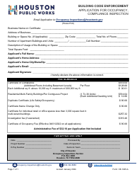 Document preview: Form CE-1045-A Application for Occupancy, Compliance Inspection - City of Houston, Texas